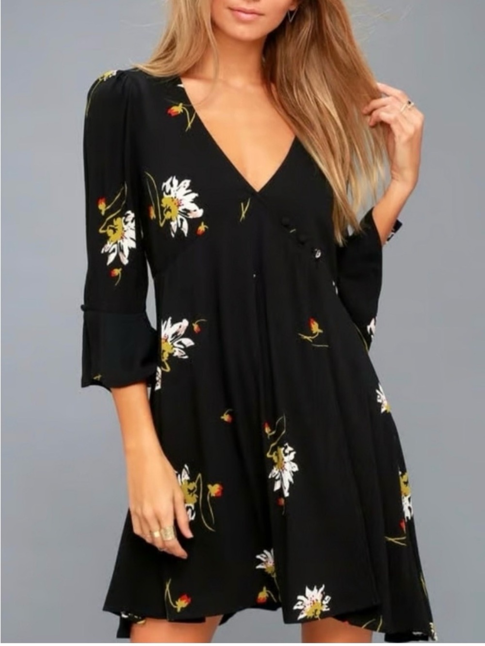 Free People Time On Side black floral mini wrap dress, medium